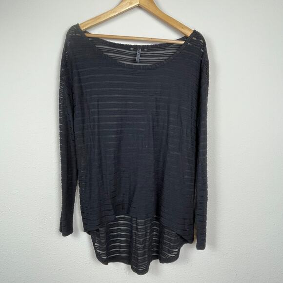 Guess Striped Burnout High-Low Top Size M Y2K‎ Oversized Goth Witchy Long Sleeve - Picture 1 of 6